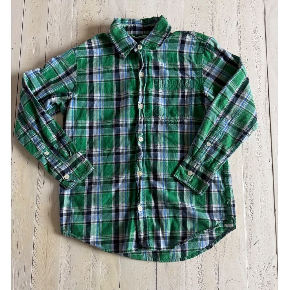 Gap Kids Boys Green Blue Plaid Long Sleeve Button Down Shirt Size M 8